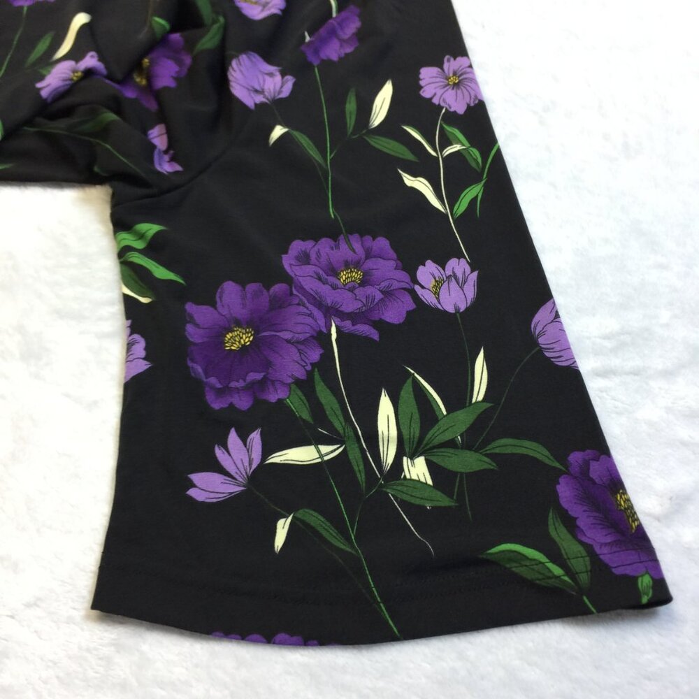 New! Leota Blouse Tunic Top XL Black Purple Floral Knit 3/4 Flare Sleeve - Picture 13 of 16